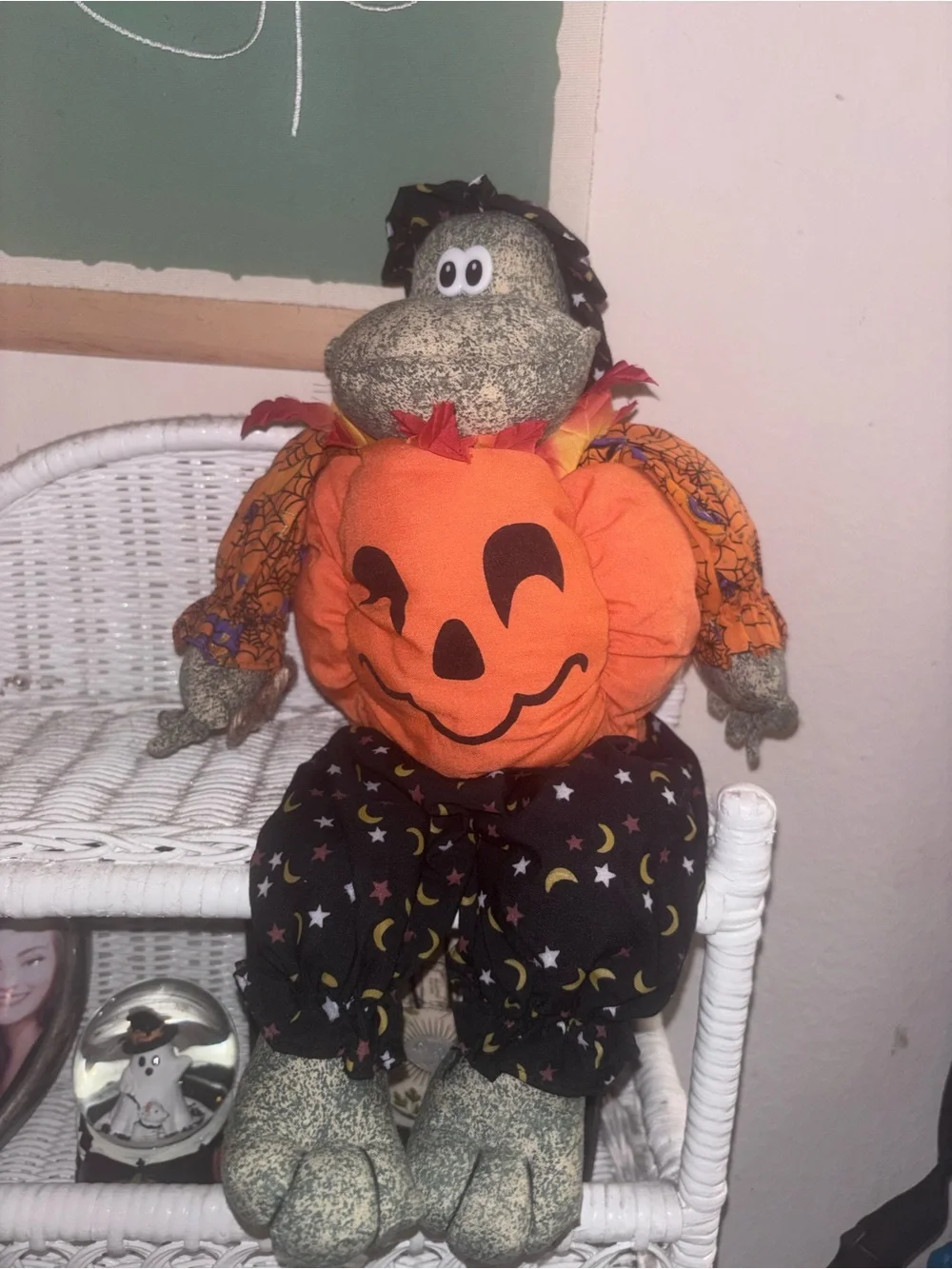 Vintage Halloween Pumpkin frog Plush